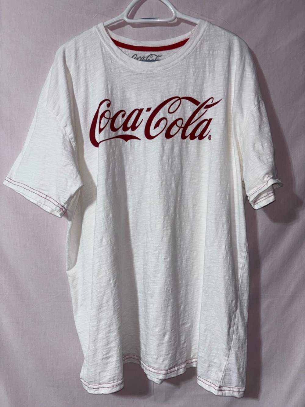 Coca Cola White Tee with Red Logo and Stitching